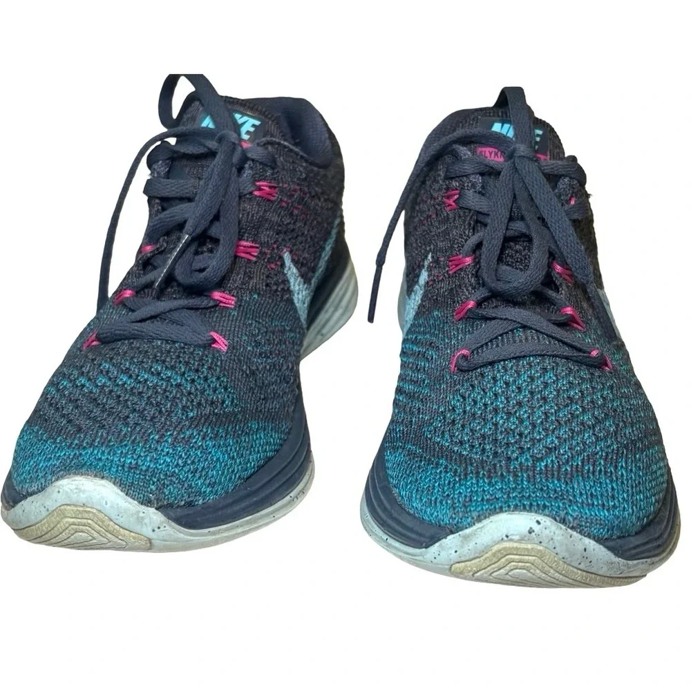 Nike Flyknit Lunar 3 Womens Running Shoes Blue Pink Speckled 698182-402
